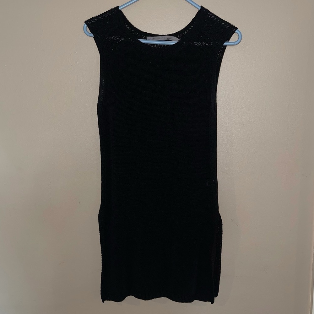 Athleta Black Sleeveless Nylon Blend Knit Dress Small